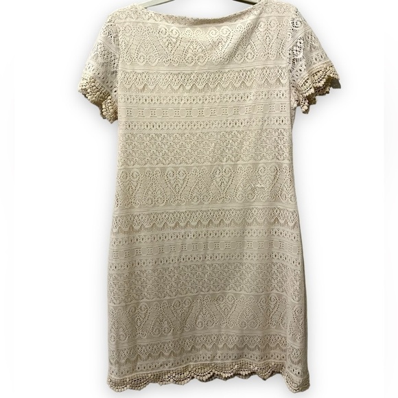London Times Collection | Ivory Cream Crochet Lace Overay Shift Dress | Size 8 - Picture 3 of 7